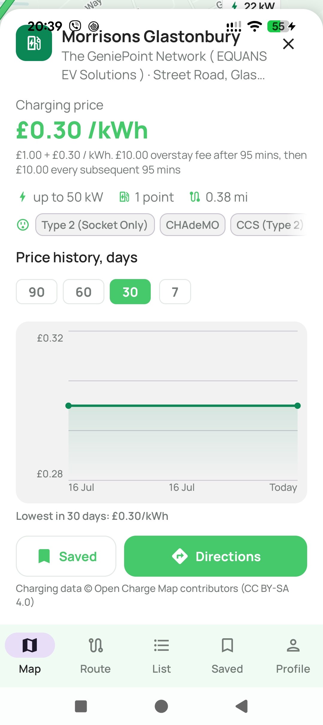 EV charging point details card