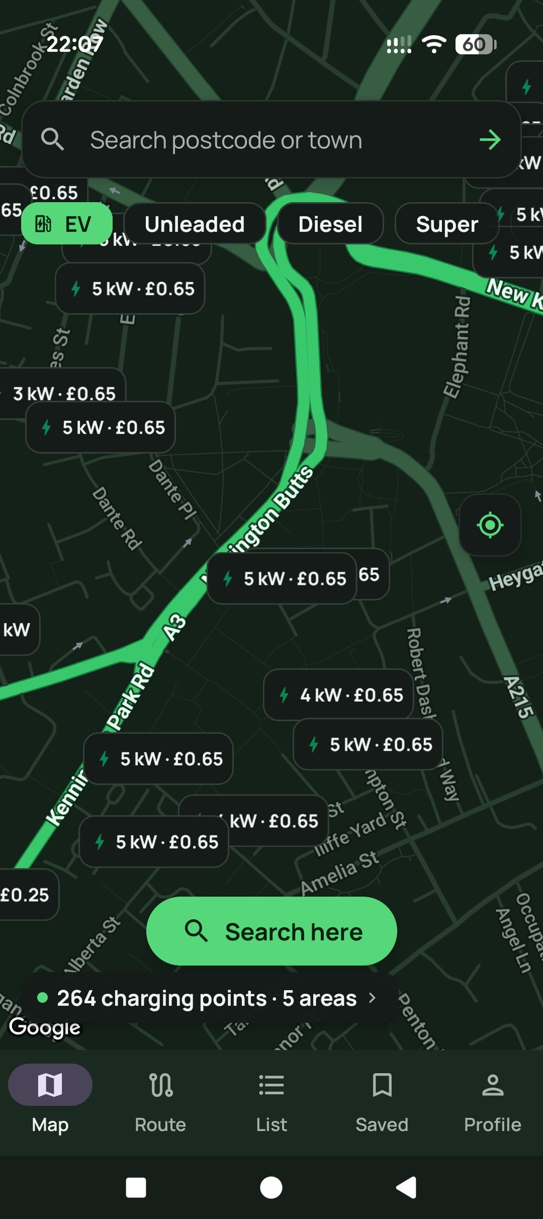 EV charging locations map view